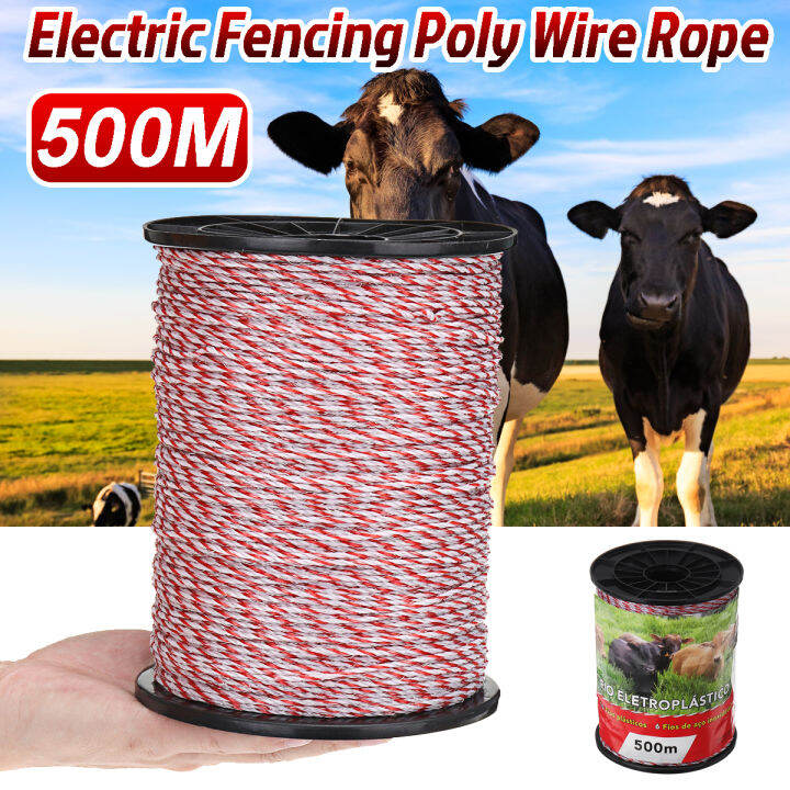 500M Roll Electric Fence Rope Red White Polywire with Steel Poly Rope