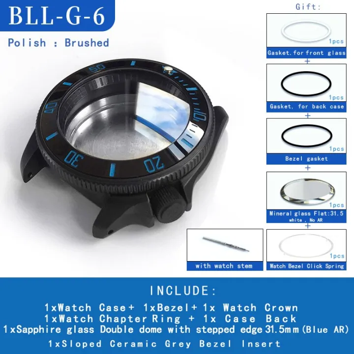 Stainless Steel Black Watch Case Brushed Sloping Bezel Insert For SEIKO