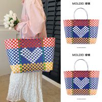 Summer large-capacity shopping bag portable tote bag beach woven bag female 2023 new color vegetable basket bag 【QYUE】