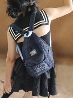 Uniqlo High-end 2023 NEW Cute Denim Backpack Kittystar Mini Schoolgirl Bag Belt Design High School Japanese Retro Travel Bag  schoolbag New