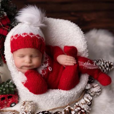 ✷□ jiozpdn055186 ❤️CYMMHCM 2 Pçs/set Estúdio Fotografia de Recém-nascidos Roupas Natal Chapéu Macacão Infantil Foto Prop Acessórios Crochet knit Traje