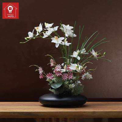 MZD【Orchid Set + แจกันเซรามิคโต๊ะดอกไม้ Kiteart Phalaenopsis หน้าแรกตกแต่งห้องนั่งเล่นดอกไม้โต๊ะรับประทานอาหารพิธีปาร์ตี้