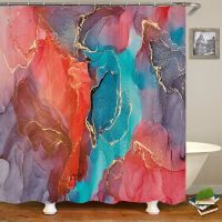 Colorful Marble Shower Curtain HD Printing Colorfast Waterproof Shower Curtains Bath Partition No Punching Polyester Curtains