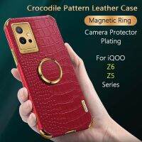 เคสขาตั้งเคสมือถือหนังลายจระเข้สำหรับ VIVO IQOO T1 Z5 Z6 Y55 Y75 5G ห่วงแม่เหล็กเคสระบายความร้อน TPU แบบนิ่ม