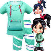 ราล์ฟแบ่งอินเทอร์เน็ตฮาโลวีนเครื่องแต่งกายคอสเพลย์คอสเพลย์ Vanellope ฟอน Schweetz เด็กฤดูร้อนหน้าแรกสวมสองชิ้นแขนสั้นกลางกางเกง1648