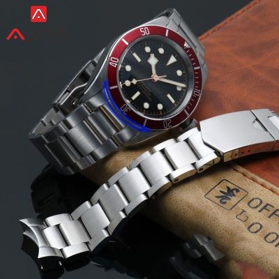 ♗☞✻ สายนาฬิกาสแตนเลส 22 มม. สำหรับ Tudor Heritage Black Bay Solid Curved End หัวเข็มขัดแบบพับได้ Men Replacement Bracelet Watch Band