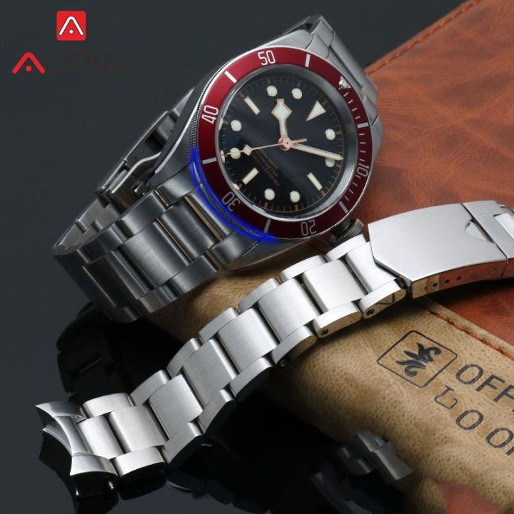 สายนาฬิกาสแตนเลส-22-มม-สำหรับ-tudor-heritage-black-bay-solid-curved-end-หัวเข็มขัดแบบพับได้-men-replacement-bracelet-watch-band