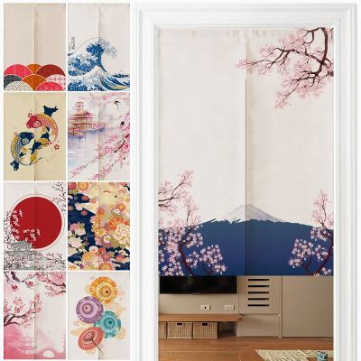 Fashion 2023 Ukiyo-e Linen Door Curtain Wall in Japan North Snowflake Kitchen Bedroom hangs curtains and the entrance to half the curtains