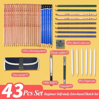 Kuelox Sketch Set Professional Utility Knife Rubber Eraser Pen Extender For Painter Beginner School Students Art Supplies