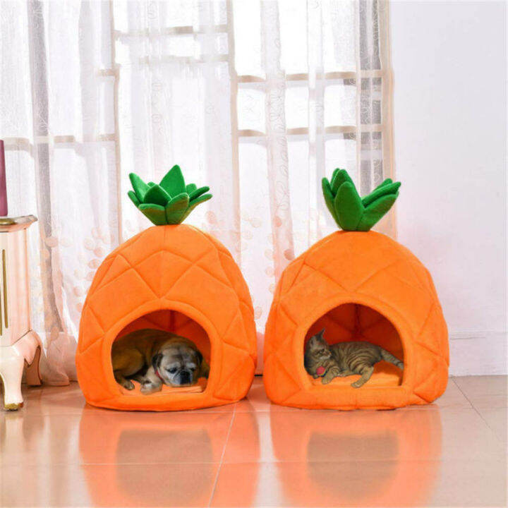 cute-pet-bed-house-winter-warm-mat-kennel-pineapple-shaped-soft-sponge-puppy-machine-washable-cloth-for-small-medium-cat-dog