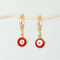 1คู่เคลือบ Evil Eye Hoop ต่างหูสำหรับของขวัญผู้หญิงเครื่องประดับโลหะสีเรียบง่ายตุรกี Eye รอบเรขาคณิตวงกลม Earring