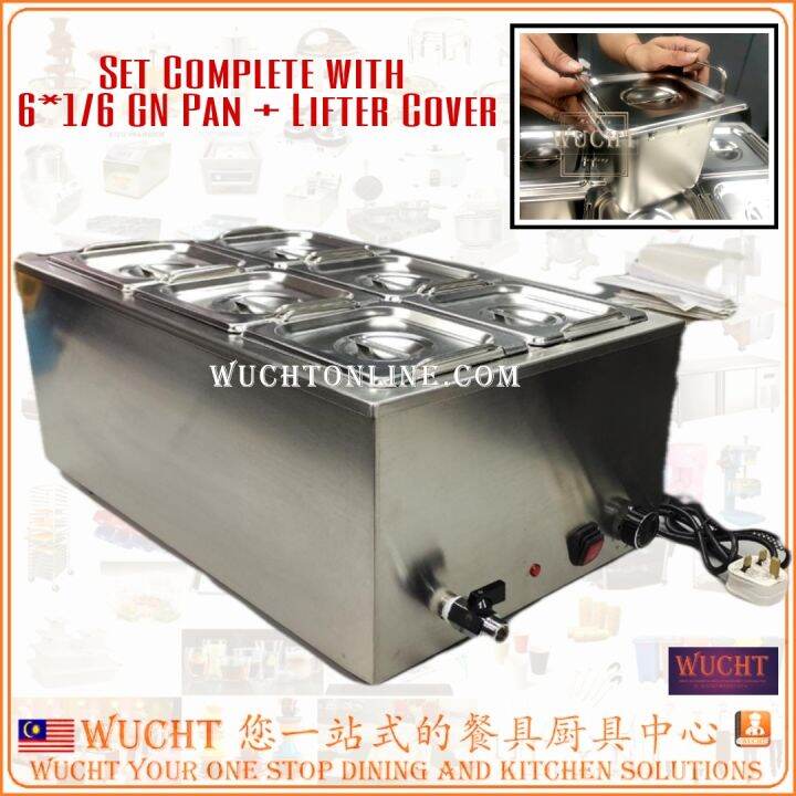 【WUCHT】6 Sections Warmer Commercial Electric Bain Marie 6 Pans Table