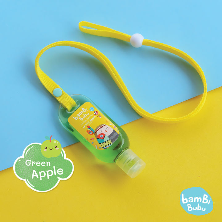 bambi-bubu-แบบคล้องคอ-เจลล้างมือแอลกอฮอล์สำหรับเด็ก-กลิ่น-green-apple-ขนาด-30ml