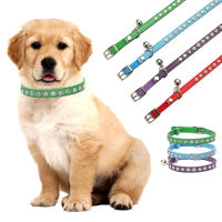 Puppy Dog Collar Cat PU Leather Diamond Adjustable with Small Bell Accessories