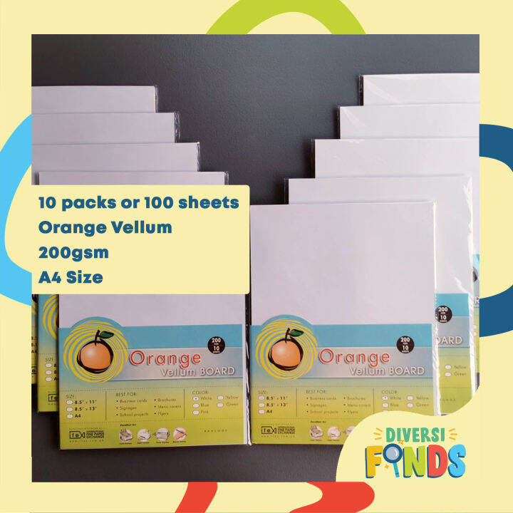 10 PACKS Orange Specialty/ Vellum Board Paper 200gsm White, A4 10sheets