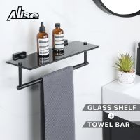 ℗ 38cm Bathroom Shelves Whit Towel Bar Wall Mount 6MM Tempered Glass Bathroom shelf Shampoo Rack Storage Rack Bathroom Accessories