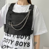 Hot sell Hip Hop Streetwear Unisex Chest Pack Functional Men Tactical Vest Chest Rig Bags With Metal Chain Fashion Canvas Waist Pack Male