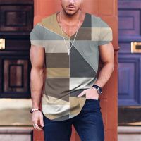 Summer Mens T-shirt V-neck Short-sleeved T-shirt Striped Print Casual Simple Retro Fashion Wind Mens Tees Tshirts Y2k Clothing