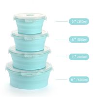 Round folding Silicone Lunch Box Retractable Outdoor Lunch Box Airtight Container Microwave Bento Box Refrigerator Storage Box