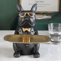 Nordic French Bulldog Sculpture Figurine Storage Tray Art Statue Tray Coin Piggy Bank Entrance Key Snack Holder Home Desktop