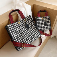 Fashion Women Shoulder Bag Linen Knit Houndstooth Print Luxury Female Handbags and Purses Shopper Totes Designer Bags  New