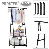 Proster Heavy โลหะราวเสื้อผ้าเก็บเสื้อผ้าแขวนจอแสดงผลชั้นวางตู้เสื้อผ้าล้อที่แขวนรองเท้าสีดำ160*55*42ซม.