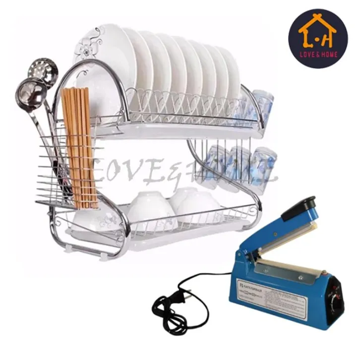 HONGKONG 2 Tiers Kitchen Dish Drying Rack with Tray (Silver) With PFS