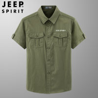 JEEP เสื้อเชิ๊ตแขนสั้นสำหรับทำงานกลางแจ้งเสื้อเชิ๊ตเสื้อบางแขนสั้นผ้าฝ้ายบริสุทธิ์โอเวอร์ไซส์เสื้อเชิ้ตผู้ชายใหม่