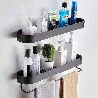 ☬✧ Black Wall Shelf Kitchen Towel Holder Bathroom Shelf Rack Shower Storage Basket Kitchen Organizer Metal Nail-free installation