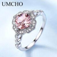 UMCHO Solid Sterling Silver Cushion Morganite Rings for Women Engagement Anniversary Band Pink Gemstone Valentines Gift