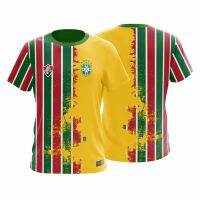 3D Brazil fluiness 3D long sleeve Tshirt with green red strips end stripes