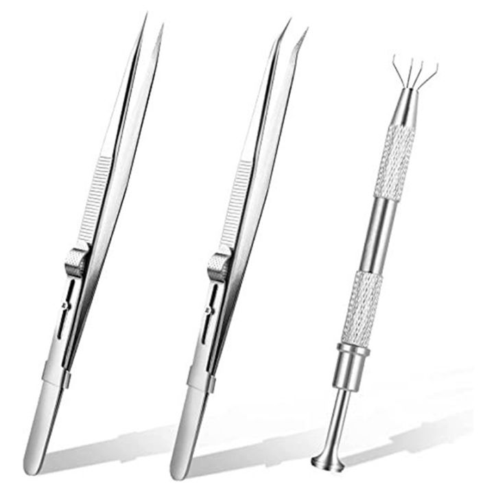 3pcs Diamond Jewelry Tweezers With Slot Clamping Jewelry Tools  Multi-purpose Tweezers