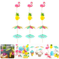 Chaoshihui 12pcs Flamingo Pineapple Cupcake Toppers ค็อกเทลหยิบเครื่องดื่มร่มฮาวาย Luau Cupcake Toppers