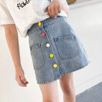 Summer Girls Skirts Rainbow Buttons Denim Skirt Fashion A-Line Casual Daily Tutu Skirt Costumes Children Clothing 4-14Years Old