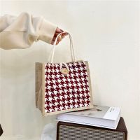 [COD] 2022 New Canvas Womens Large Capacity Fashion Houndstooth Shopping Shoulder Student