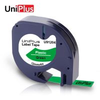 【Sell-Well】 UniPlus เครื่องทำป้ายสีเขียวสีดำ12มม. สำหรับ Dymo LT 91334 Letratag Plus LT-100H QX50เทปติดฉลากพลาสติกริบบิ้นกันน้ำ