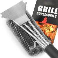 แปรงขัดตะแกรงย่างบาร์บีคิว Grill Brush and Scraper BBQ Brush for Grill, Safe 18" Stainless Steel Woven Wire 3 in 1 Bristles Grill Cleaning Brush