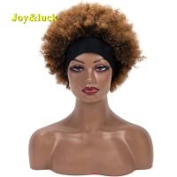 วิกผมสังเคราะห์แบบคาดศีรษะ Afro Kinky Curly วิกผมสีน้ำตาลสำหรับผู้หญิง Black Turban Link ธรรมชาติผมหยิกสั้น