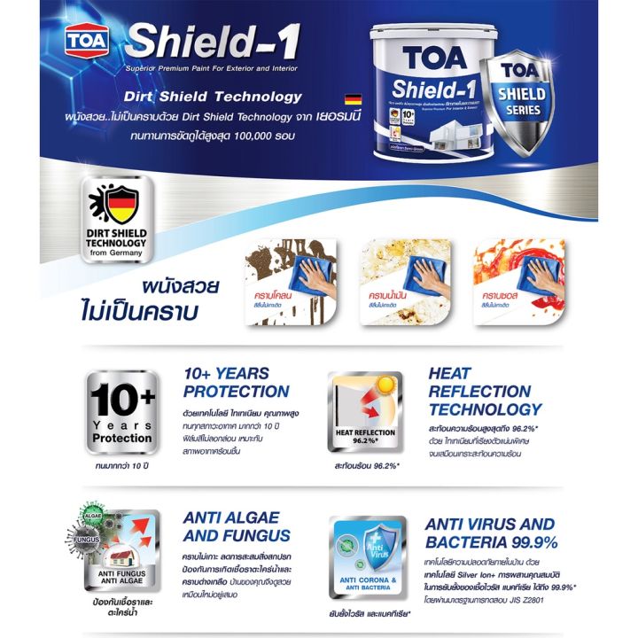 toa-shield-1-สีขาว-ขนาด-3-ลิตร-สีน้ำเกรดพรีเมียมคุณภาพสูง-อะคริลิกแท้-100-ทนทานมากกว่า-10-ปี