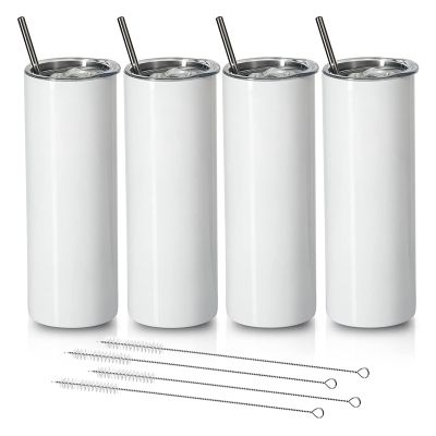 Sublimation Tumblers 20 Oz Skinny Straight,Stainless Steel Sublimation Blanks Skinny Tumbler,with Lid and Straw,4 Pack