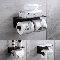 ┅♦ Aluminum Black Toilet Paper Holder Wall Bathroom Accessories Toilet Paper Roll Holder Storage Phone Rack with Shelf