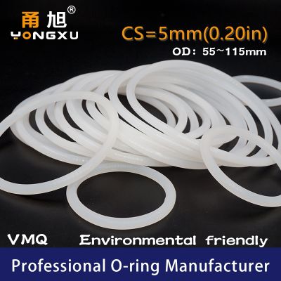 White Silicon O-ring Silicone/VMQ CS5mm OD55/60/65/70/75/80/85/90/95/100/105/110/115x5mm Oring Seal Rubber Ring Gasket Washer