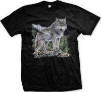 Lone Wolf Hunting Mounn Landscape Adventure Magic Mystical Power Mens T-Shirt Cotton Summer Mens Top Tees Funny Print T Shirt