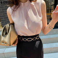 (จัดส่งฟรี)Fancystyle VONDA Women Elegant Commute Solid Sleeveless Tops Simple Crew Collar Tanks