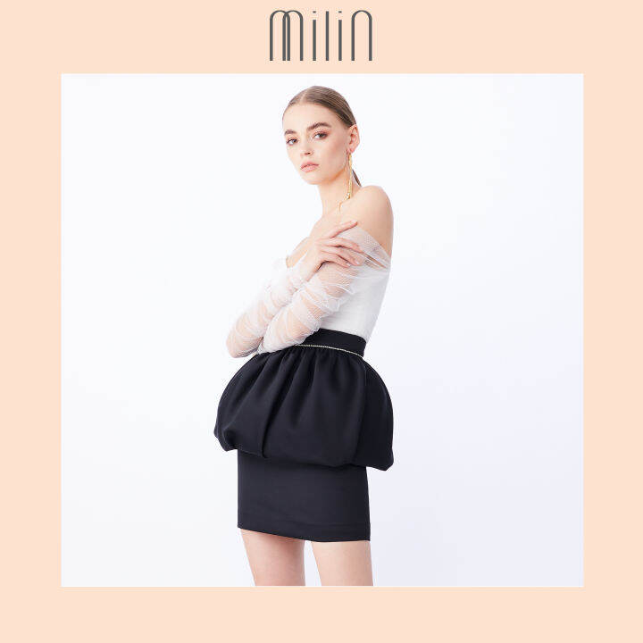 milin-myth-high-waist-silk-crepe-mini-balloon-skirt-กระโปรงสั้นเอวสูงแต่งเอวบอลลูน-สีดำ