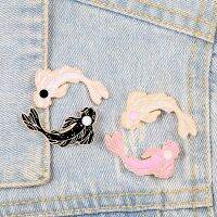 Yin Yang Fish Pins Cartoon Koi Carp Brooches Women Men Denim Jackets Lapel Enamel Pin Japanese Fish Bag Badge Kids Jewelry Gifts