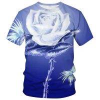 Flower Roses Mens Pattern เสื้อยืดสตรีทแวร์ 3D Printing Harajuku Fashion T-shirt เสื้อลำลองฤดูร้อน XS-5XL