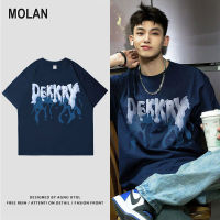 MOLAN เสื้อยืดฮิปฮอปผ้าฝ้ายแขนสั้นชาย INS หลวม Lengan Pendek Musim Panas