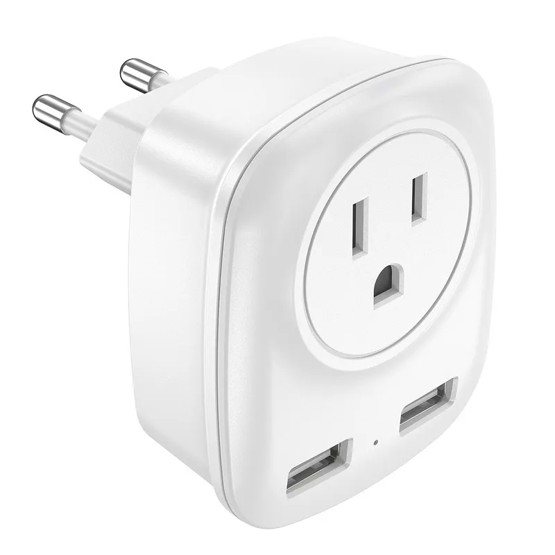 European-Style Three-In-One Charging Head with American Jack and 2 USB  Charger Plug Adapters (European Plug) 