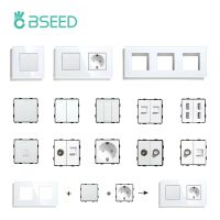 BSEED สวิตช์ไฟติดผนังกรอบแก้วสีขาวโมดูล Ftion ที่เสียบ USB DIY EU ช่องเสียบทีวี CAT5ปลั๊กไฟ